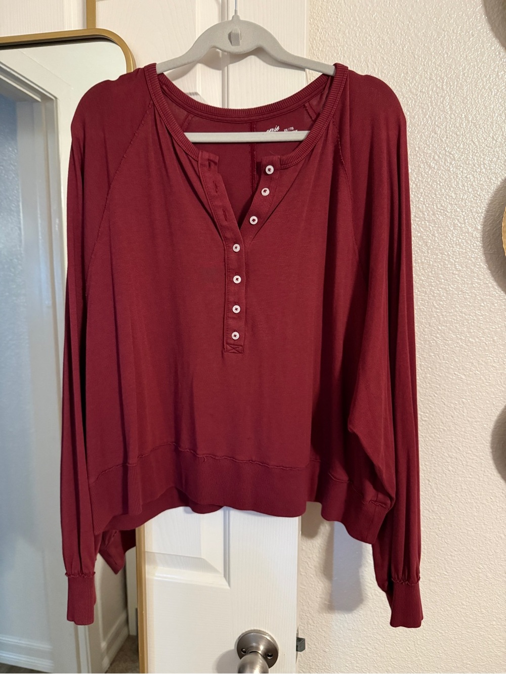 aerie Burgundy Long-Sleeve Henley Top